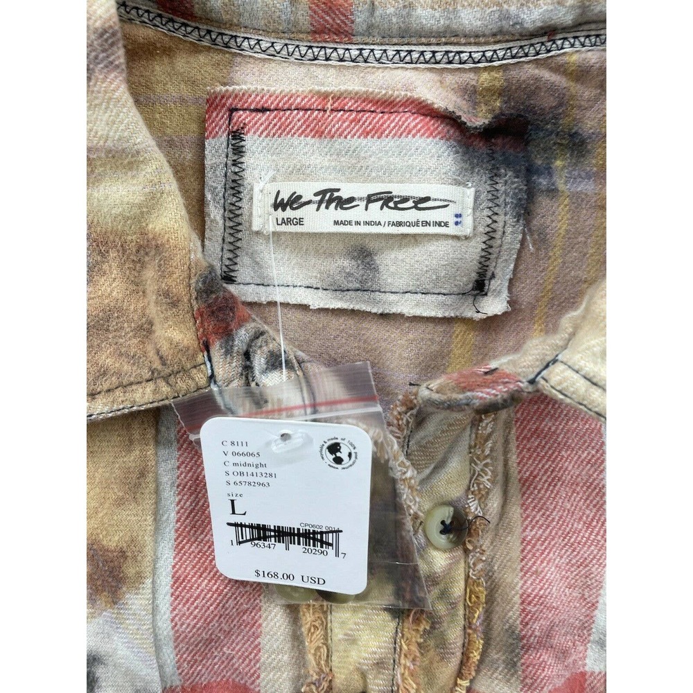 Free People Forever Plaid Shirt Boxy Raw Hem Distressed Button Down Shirt Large - Picture 9 of 11